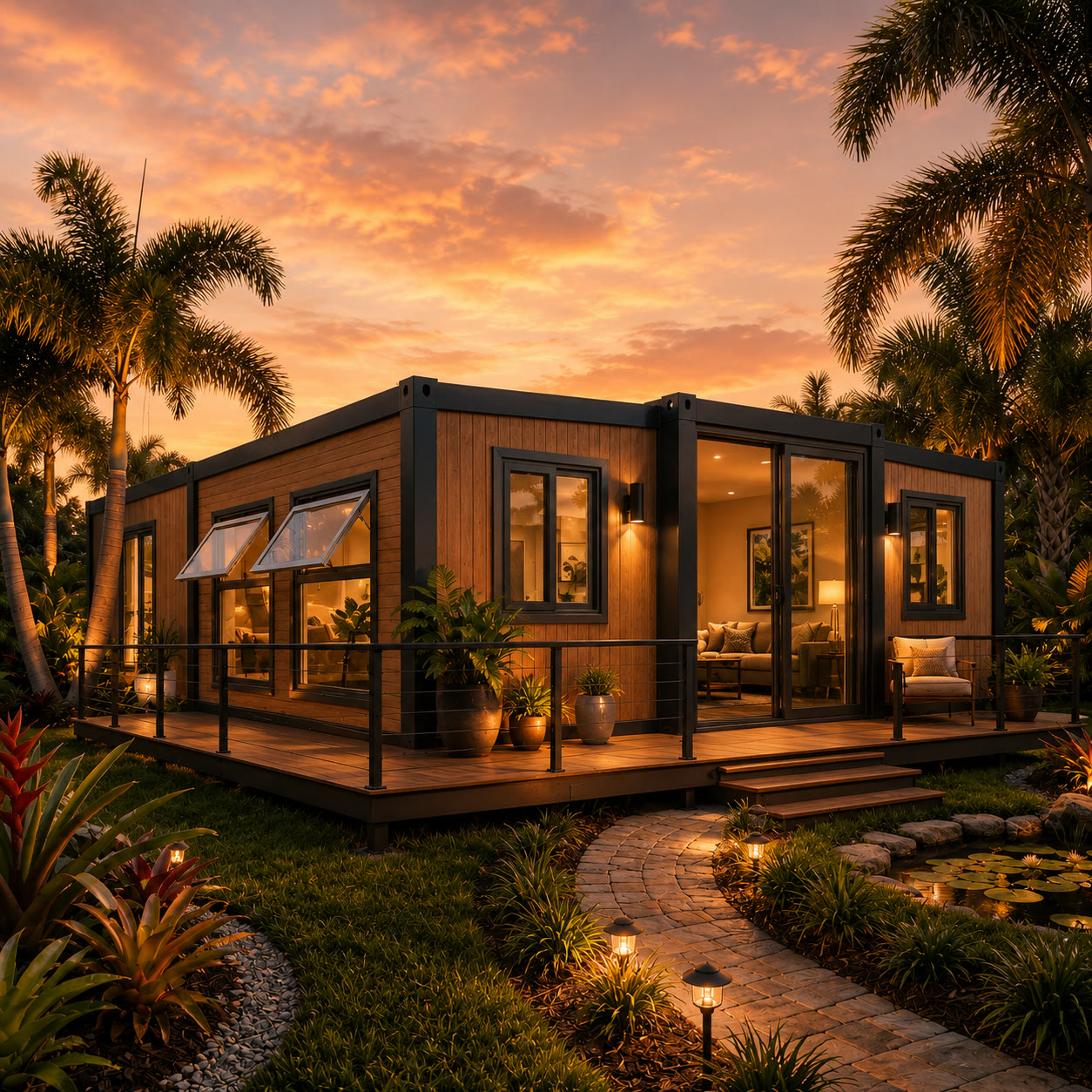 30ft front terrace natural wood